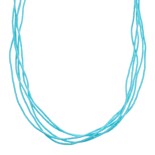 5-Strand Genuine Sterling Silver Man Made Turquoise Bead Necklace JX126753